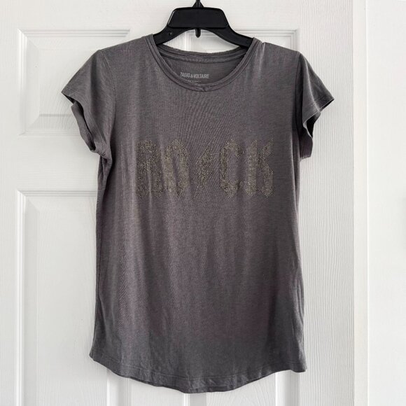 Zadig & Voltaire ROCK Tee Shirt in Grey, size Medium (fits like size small) - Picture 2 of 5